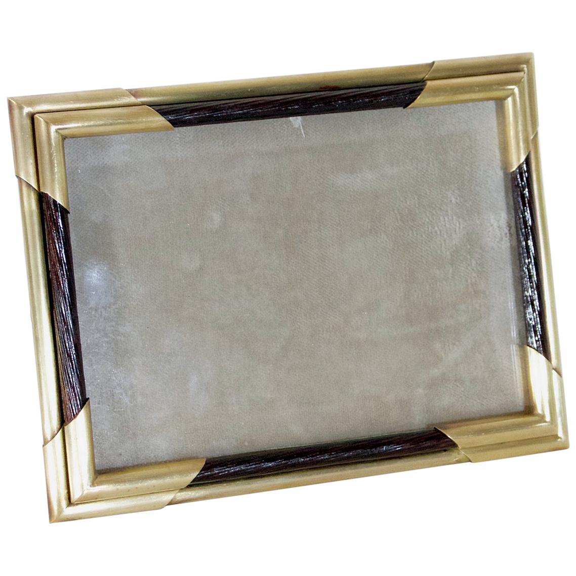 Italian Vintage Picture Frame in Brass and Wood