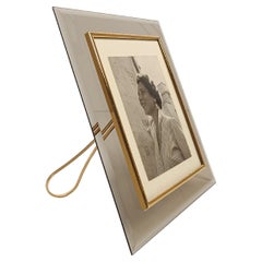 Italian Vintage Picture Frame in Smoked Beveled Glass and Gilded Metal, 70s