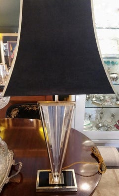 Italian Vintage Plexiglas and Brass Lamp with Satin Lampshade, 1970-1975