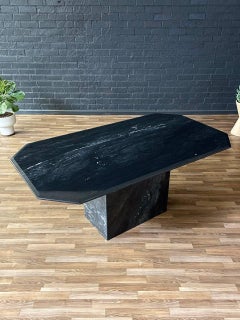 Italian Vintage Post Modern Black Marble Dining Table