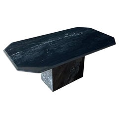 Italian Vintage Post Modern Black Marble Dining Table