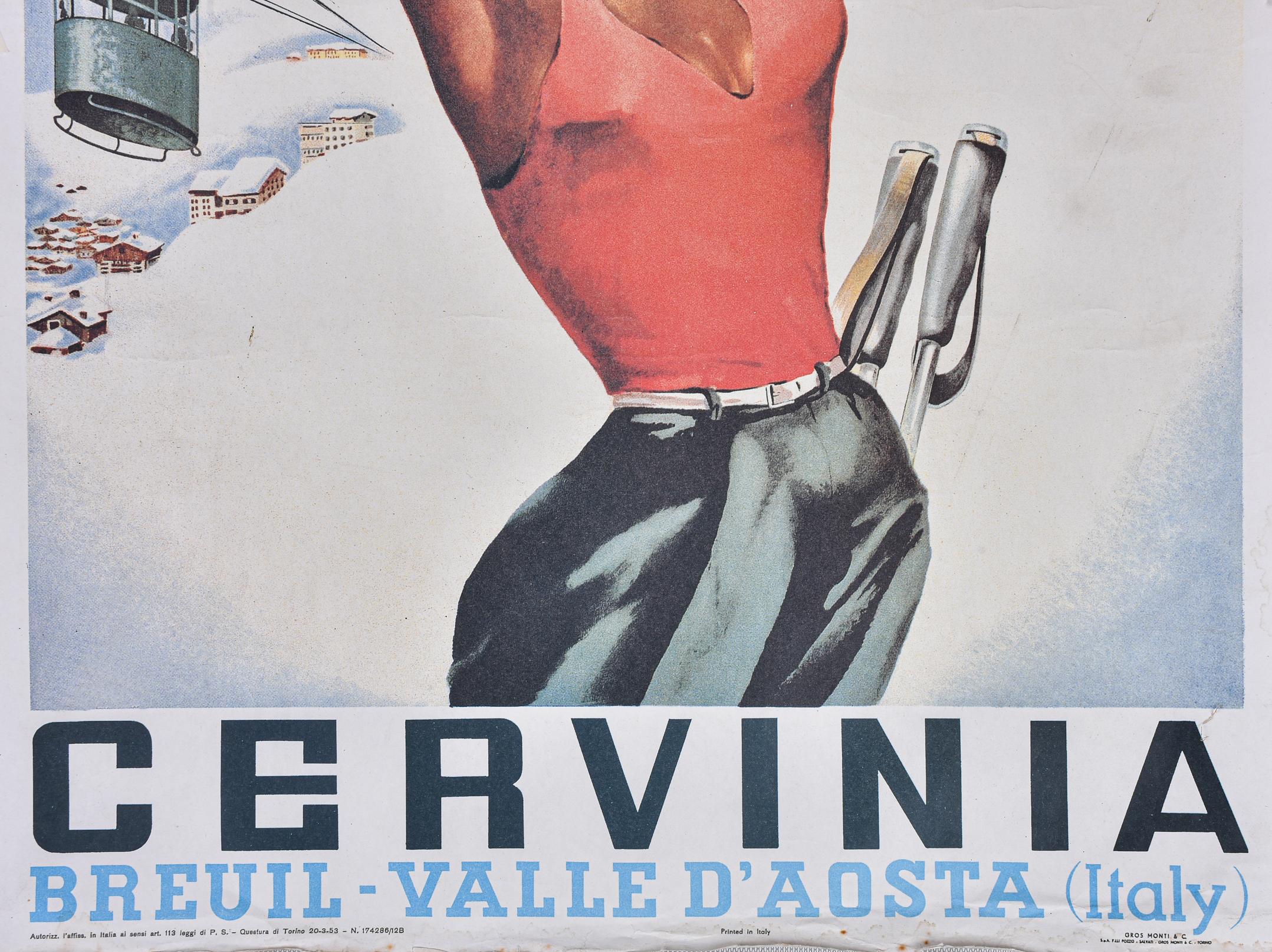 Paper Italian Vintage Poster of Cervinia For Sale