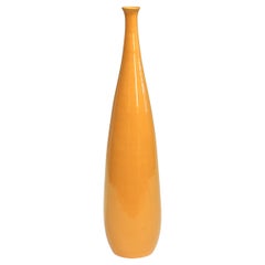 Italian Vintage Pottery Raymor Long Neck Bottle Yellow Vase TIC MCM Label