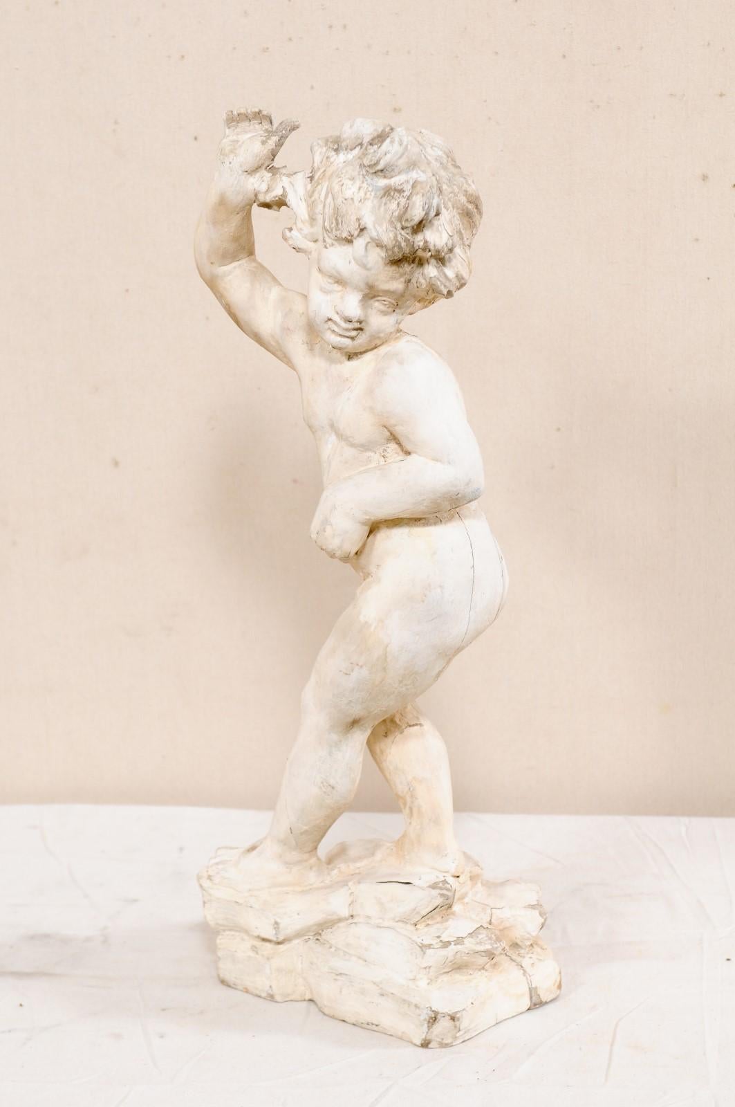 Italian Vintage Putto Statue of Hand Carved Wood, Stands For Sale 6