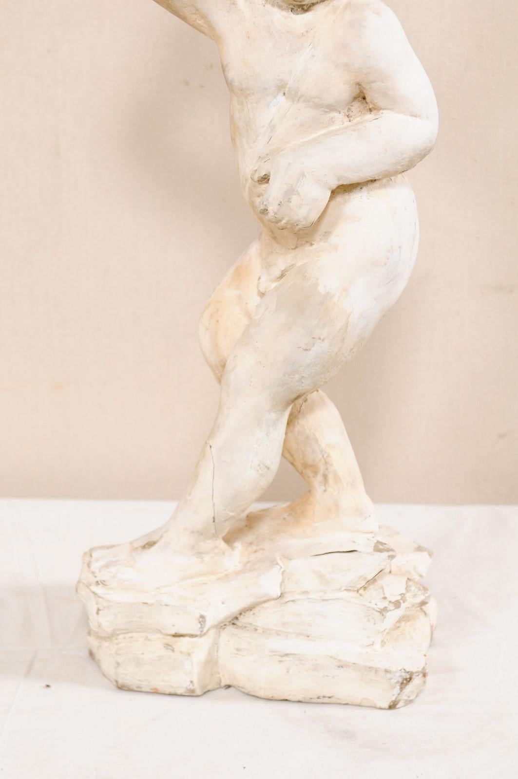 Italian Vintage Putto Statue of Hand Carved Wood, Stands In Good Condition For Sale In Atlanta, GA