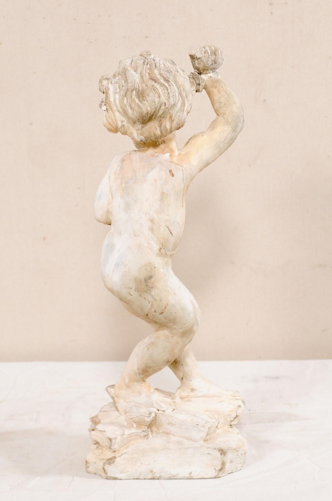 Italian Vintage Putto Statue of Hand Carved Wood, Stands For Sale 3