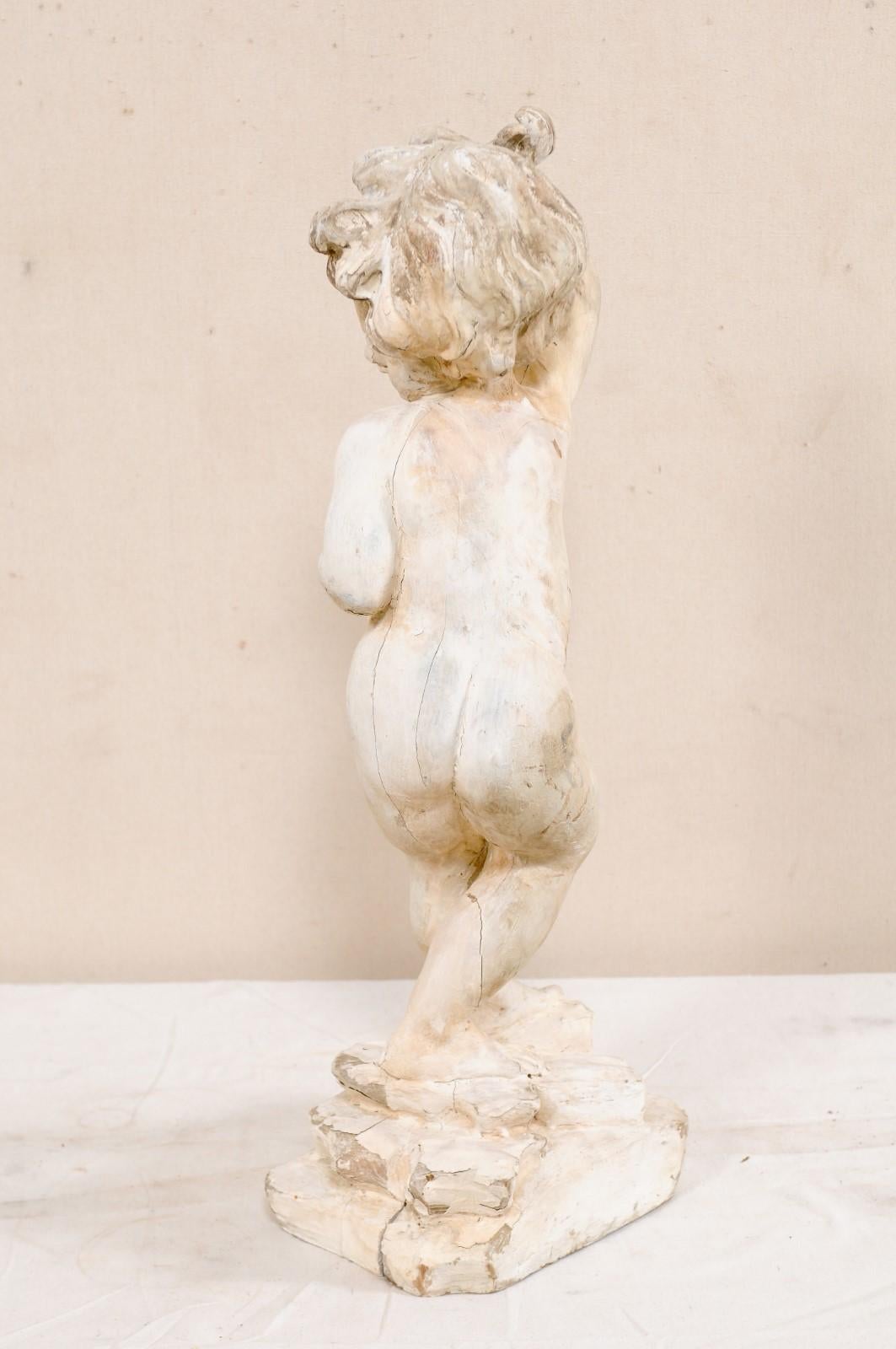 Italian Vintage Putto Statue of Hand Carved Wood, Stands For Sale 4