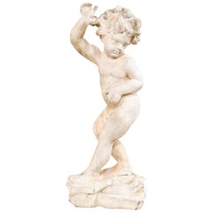 Italian Vintage Putto Statue of Hand Carved Wood, Stands