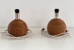 Italienische Vintage Rattan-Bambus-Tischlampen, 1970er Jahre, 2er-Set