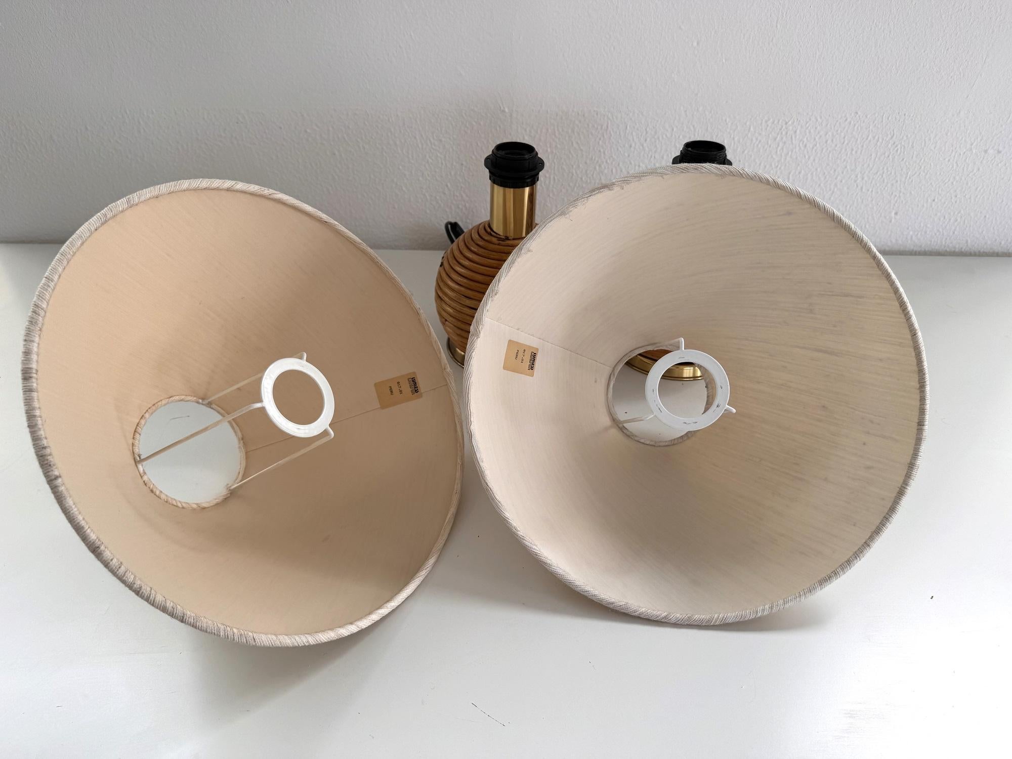 Lampes de table boho en rotin vintage italien avec détails en laiton, 1970, ensemble de 2 en vente 6