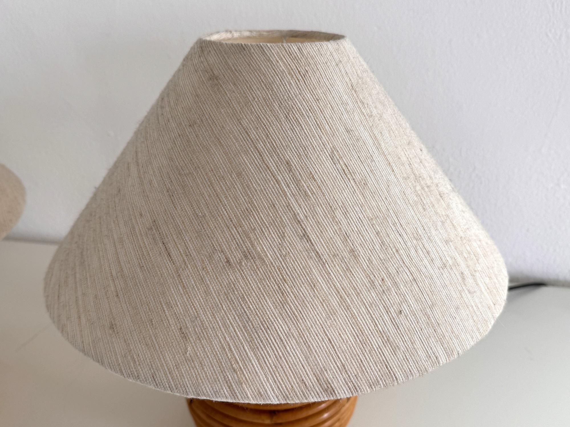 Lampes de table boho en rotin vintage italien avec détails en laiton, 1970, ensemble de 2 en vente 1