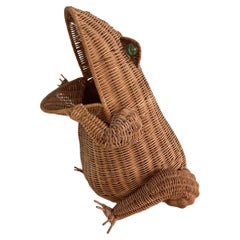 Italian Vintage Rattan Frog Basket, 1980s