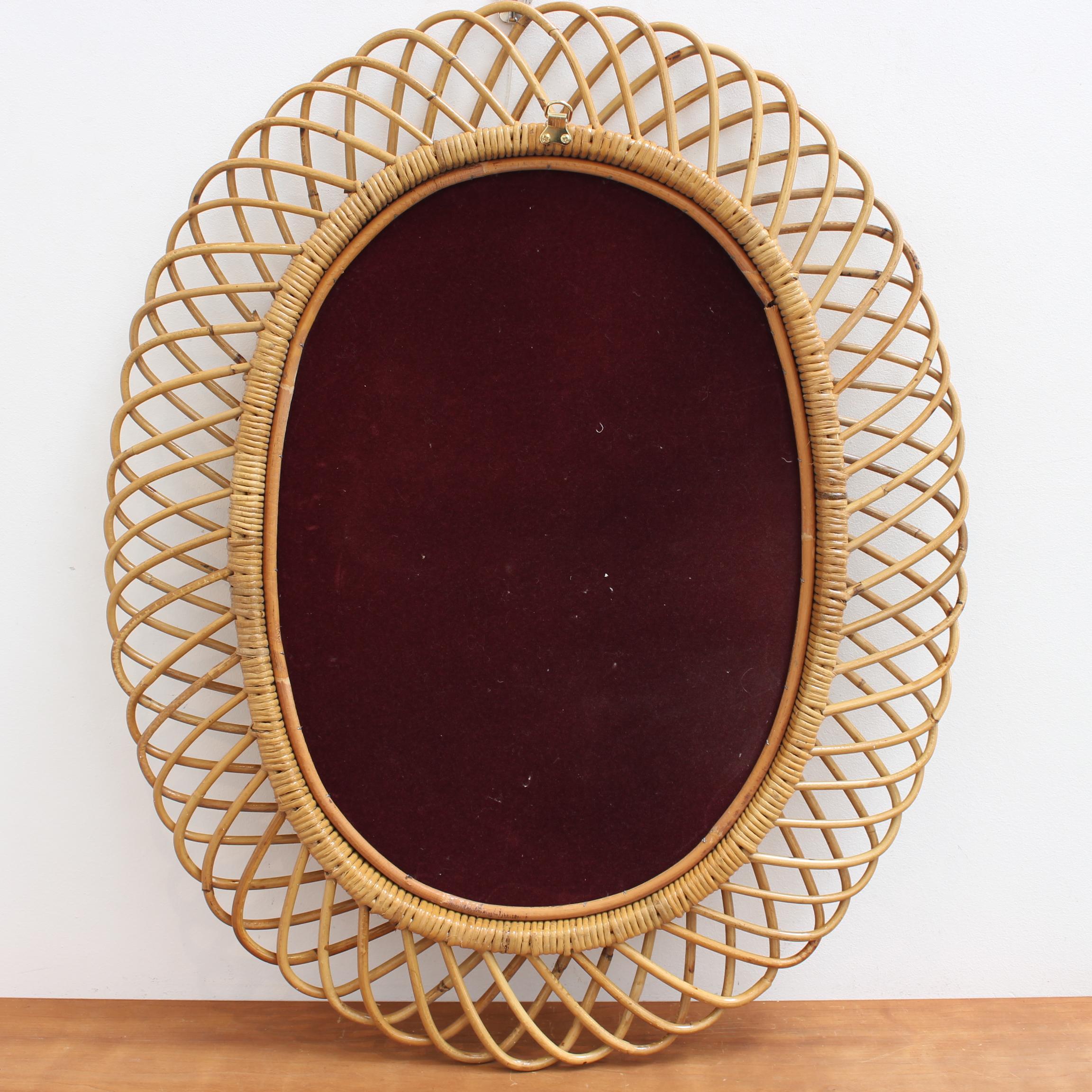 Italian Vintage Rattan Oval Wall Mirror (circa 1960s) For Sale 10