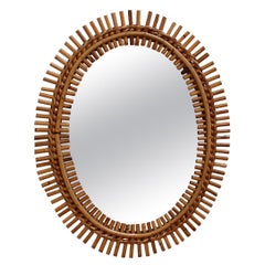 Italian Vintage Rattan Oval Wall Mirror 
circa 1960s
