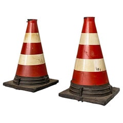 Italian vintage red and white road cones, 1960s