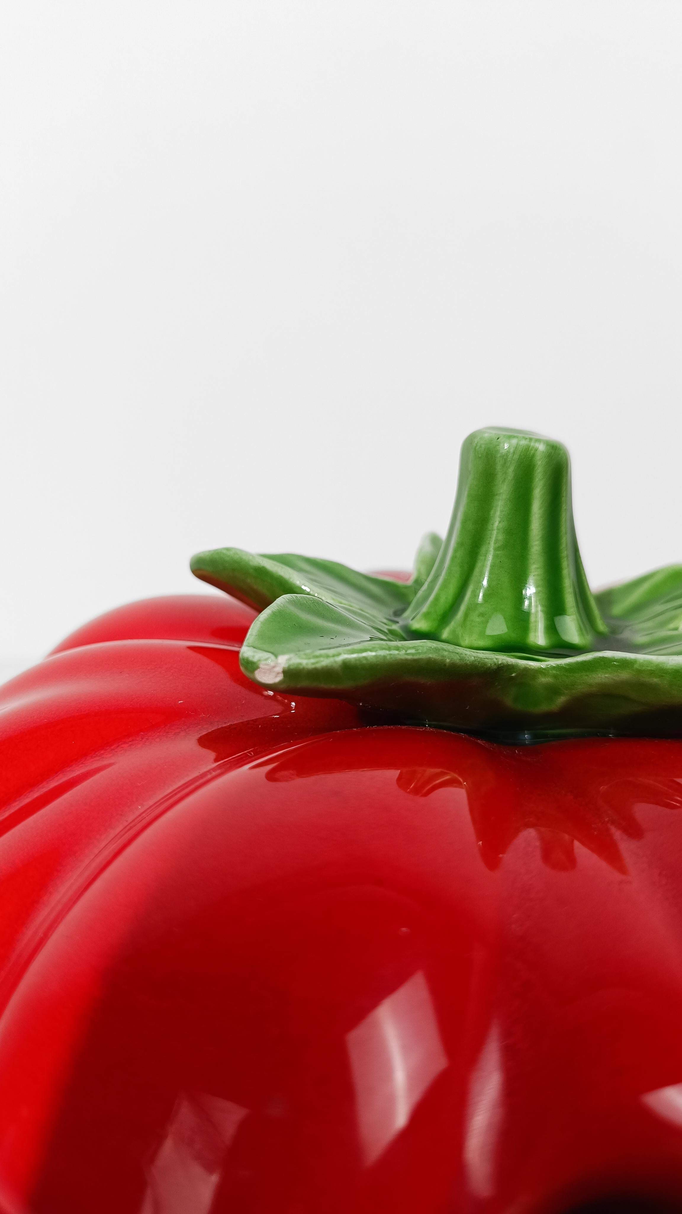 Italian Vintage Red Tomato Tureen in Majolica Ceramic, 70s For Sale 8