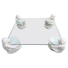 Italian Vintage Regency 4 White Lacquered Monkey Glass Top Coffee Tablelog