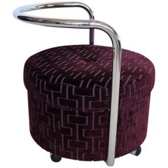 Italian Vintage Rolling Chrome Ottoman or Pouf in Purple Velvet, 1970s