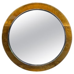 Miroir rond italien vintage avec cadre en verre de Murano ambré par Sena Cristal, années 1970