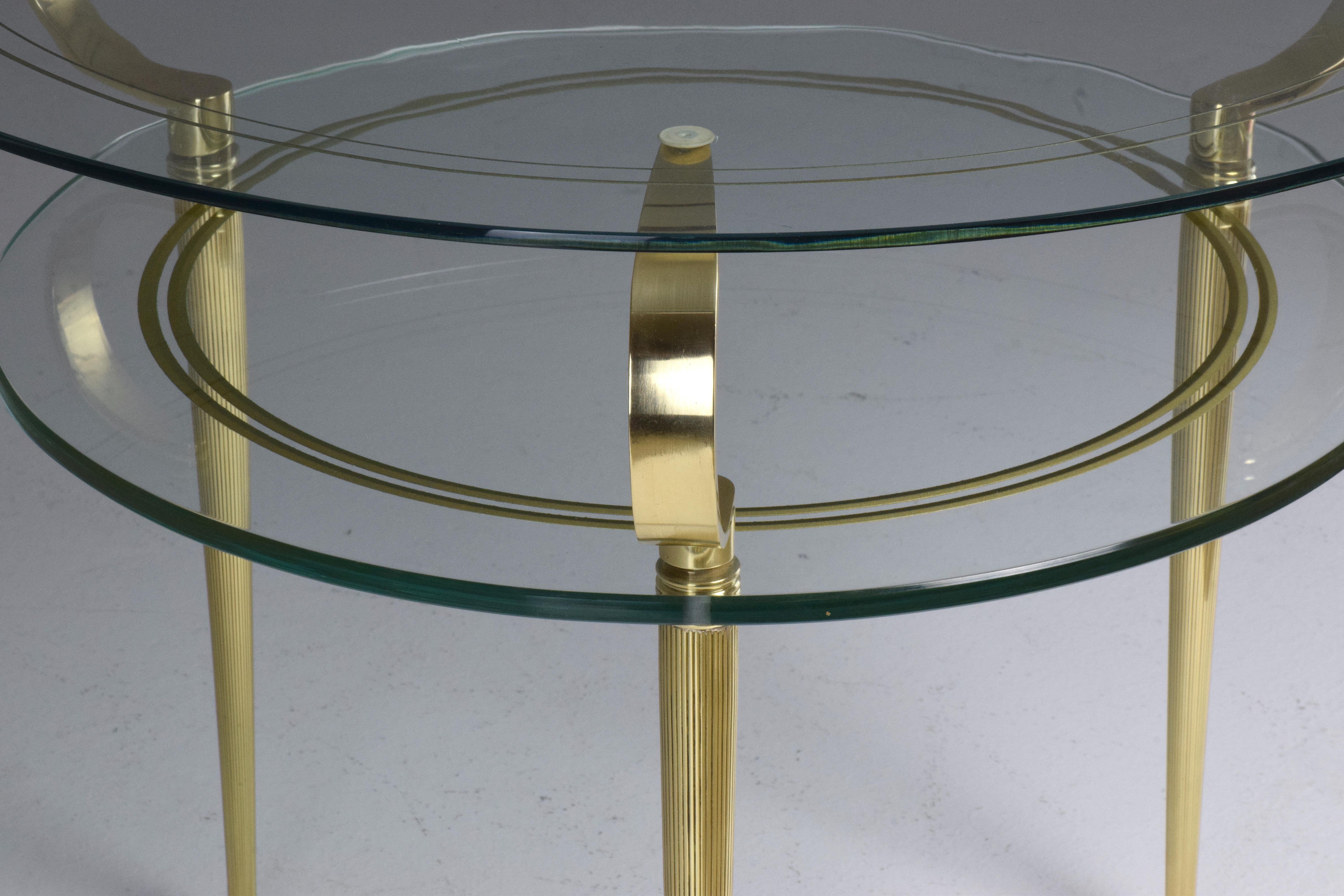 Brass Italian Vintage Round Two-Tier Glass Table by Cesare Lacca, 1950s