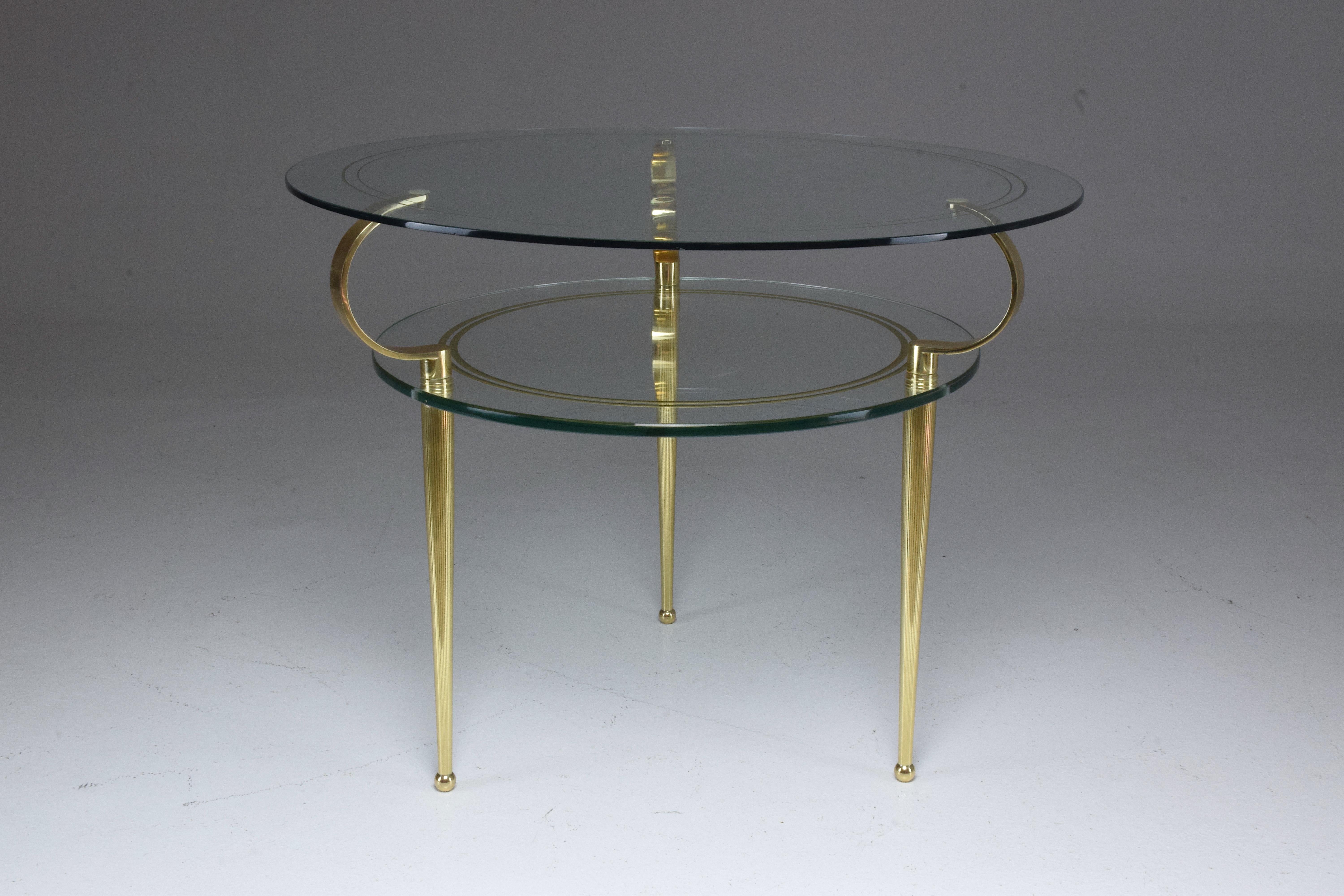 Italian Vintage Round Two-Tier Glass Table by Cesare Lacca, 1950s 1