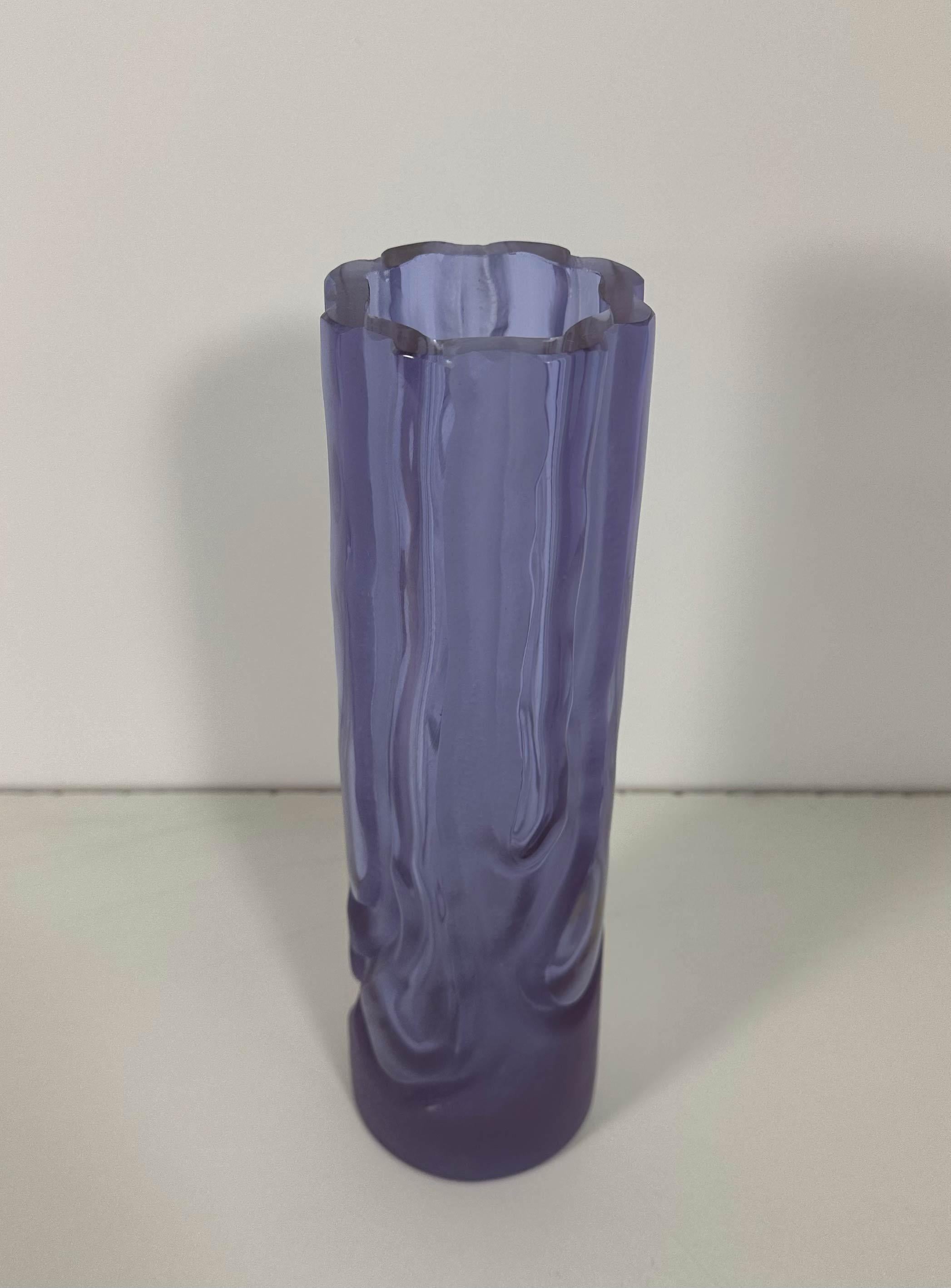 Mid-Century Modern Italian Vintage Satinato Violet Murano Glass Vase, 1970s For Sale