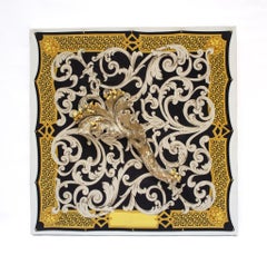 Italian Vintage Scarf with 18th Century Fragment and Baroque Pearls on Canvas