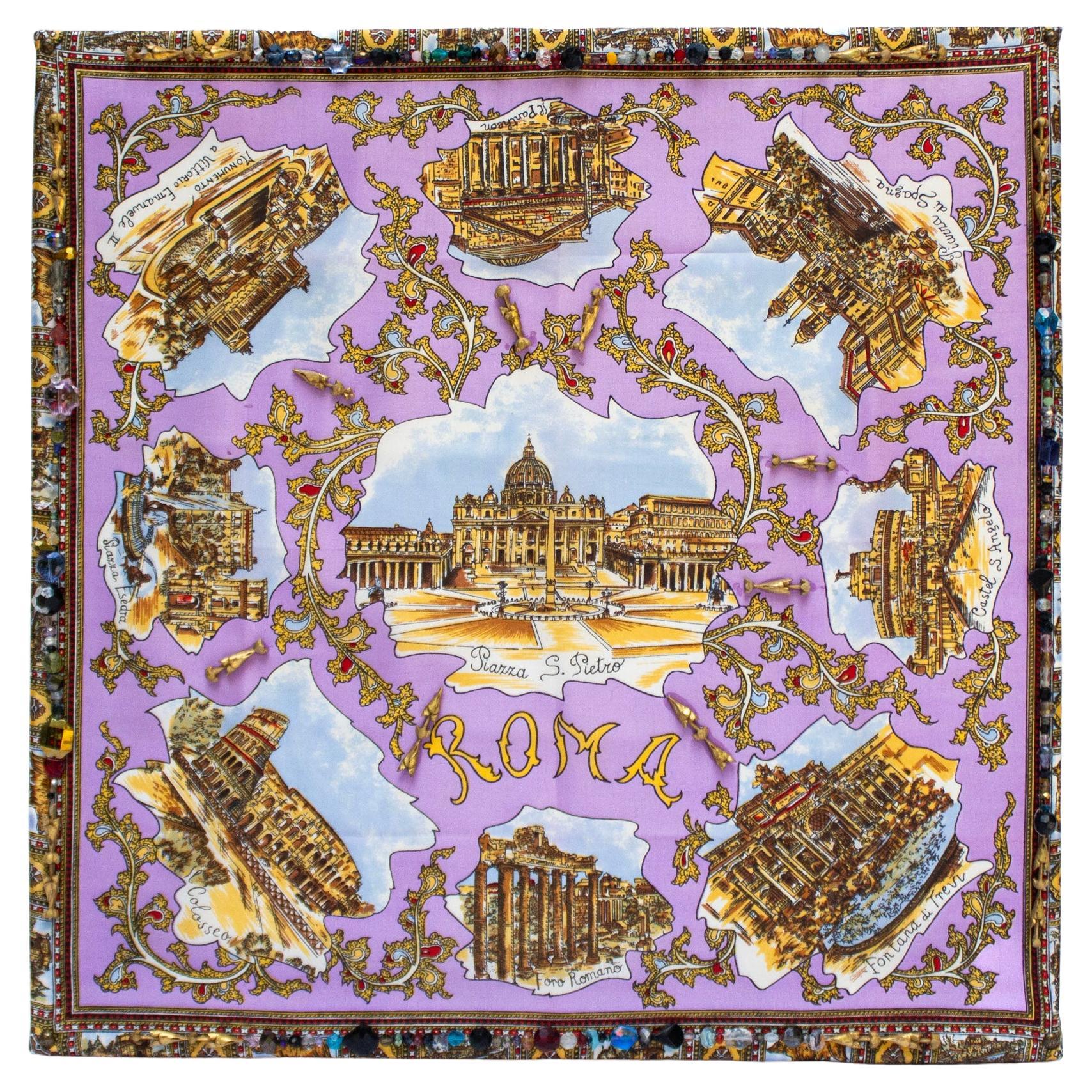 Italienischer Vintage-Schal mit Fragmenten aus dem 18. Jahrhundert und Glasperlen auf Segeltuch im Angebot