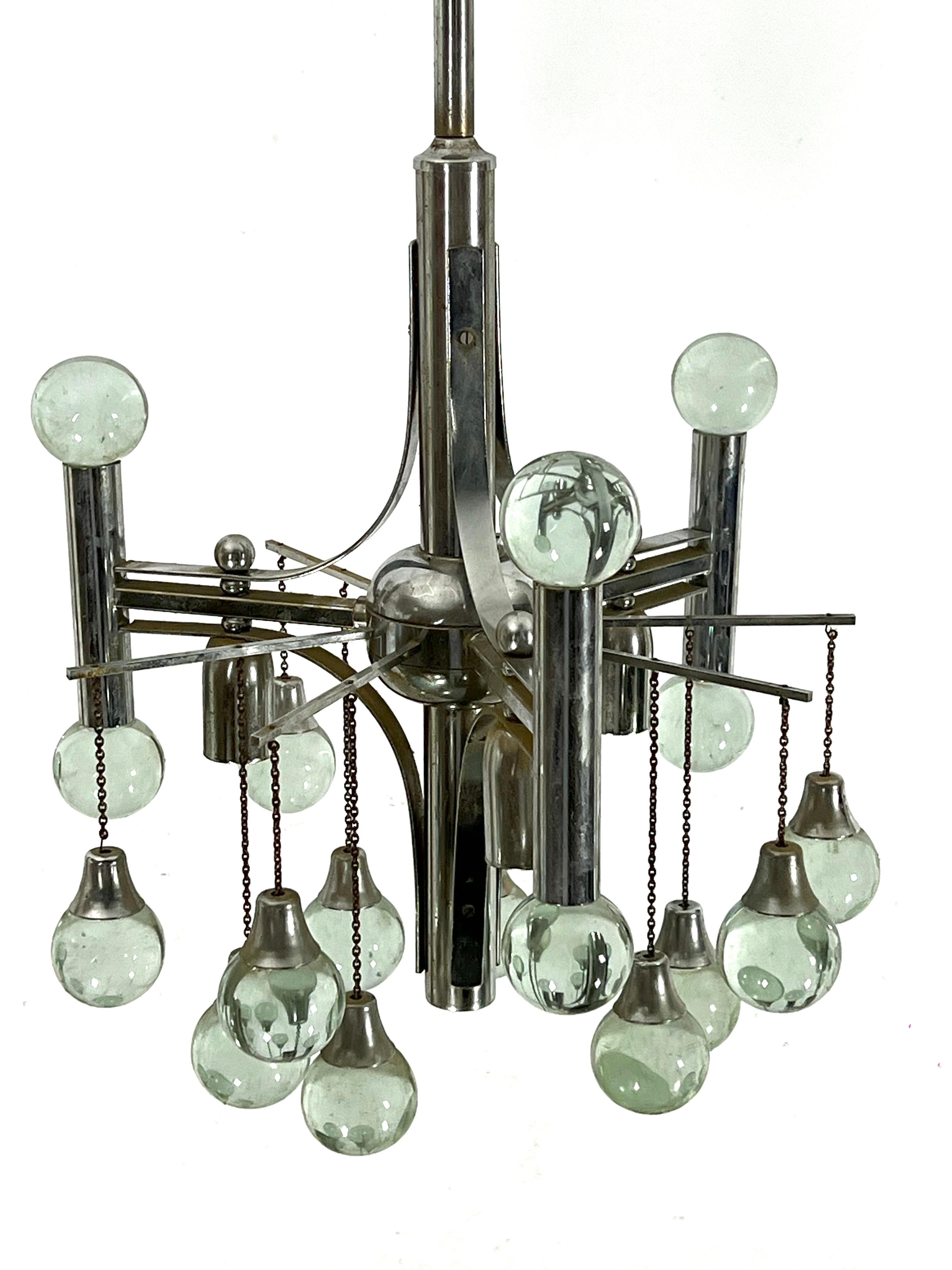 Italian Vintage Sciolari chandelier in chrome and glass from 70s For Sale 6