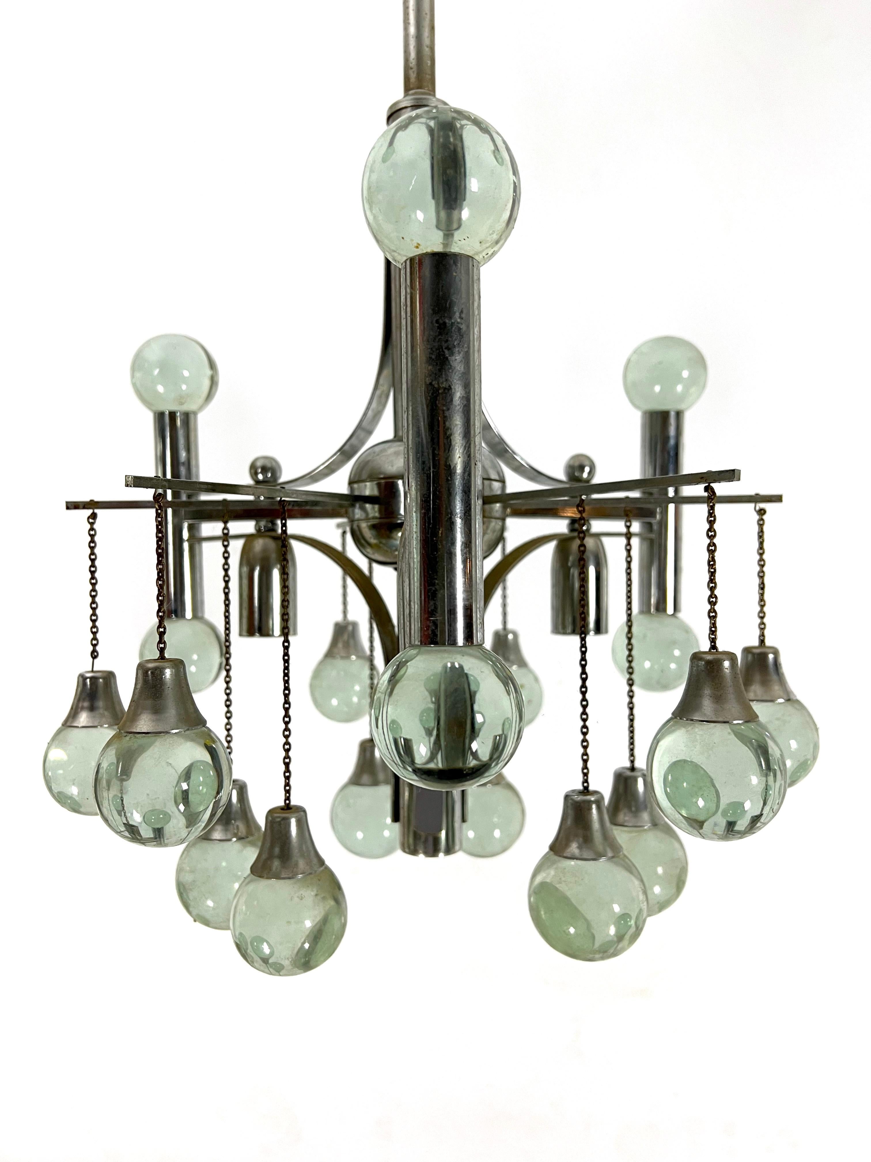 Italian Vintage Sciolari chandelier in chrome and glass from 70s For Sale 2