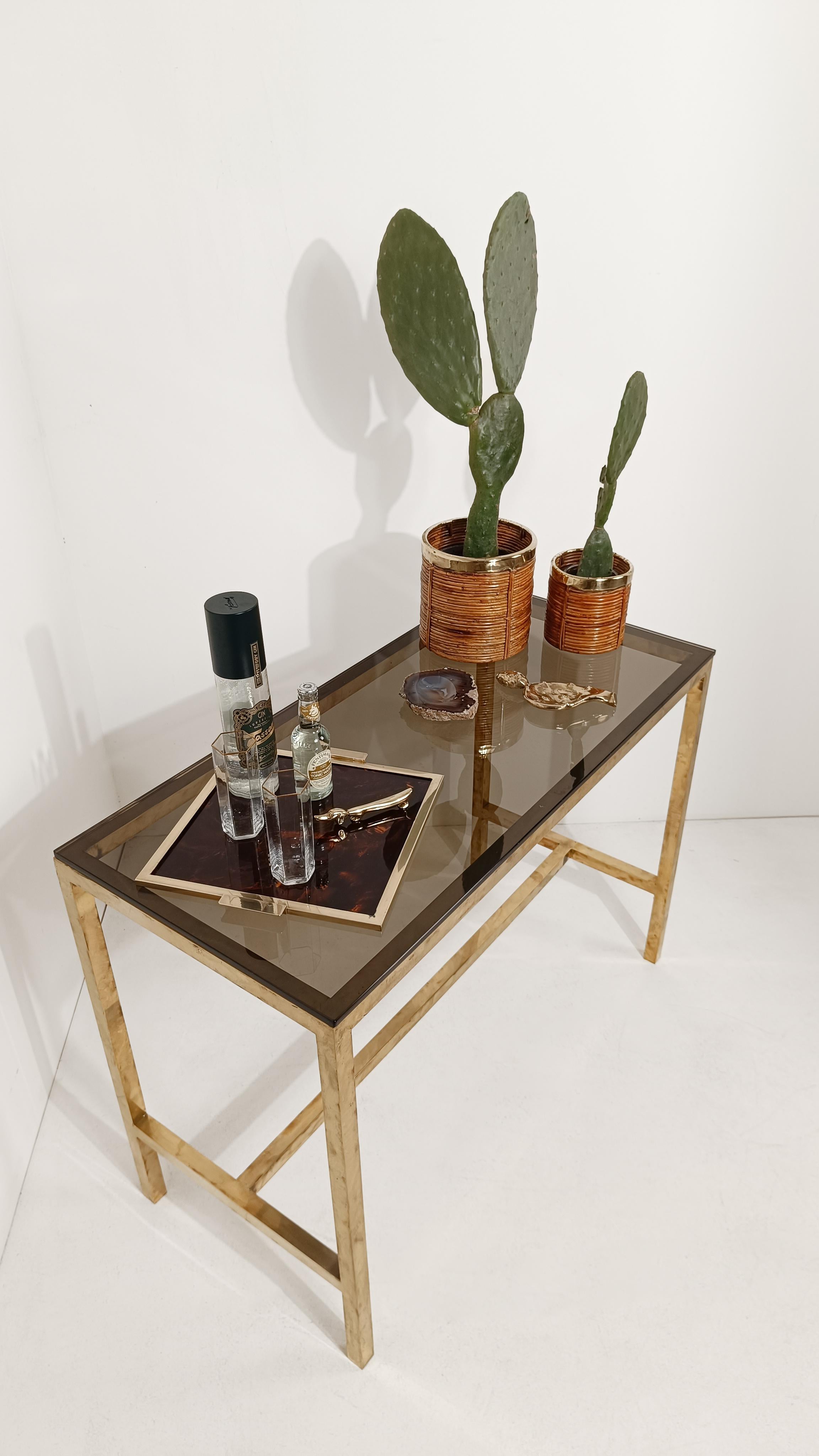 Italian Vintage Serving Square Tray in Faux Tortoiseshell Lucite & Brass, 70s For Sale 13