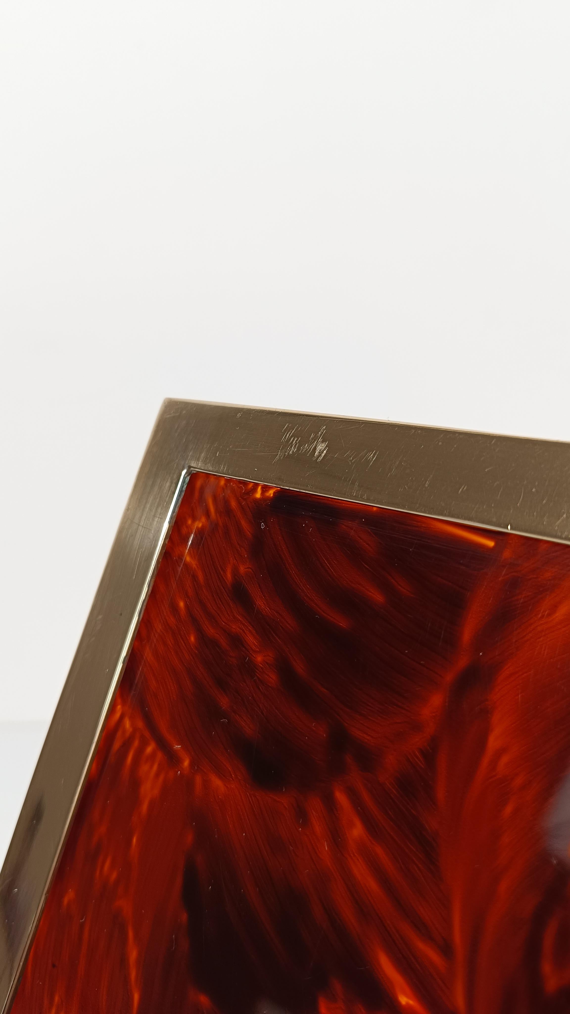 Italian Vintage Serving Square Tray in Faux Tortoiseshell Lucite & Brass, 70s For Sale 1