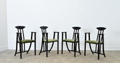 Italian Vintage Set of Four Ebonized Upholstered Armchairs
