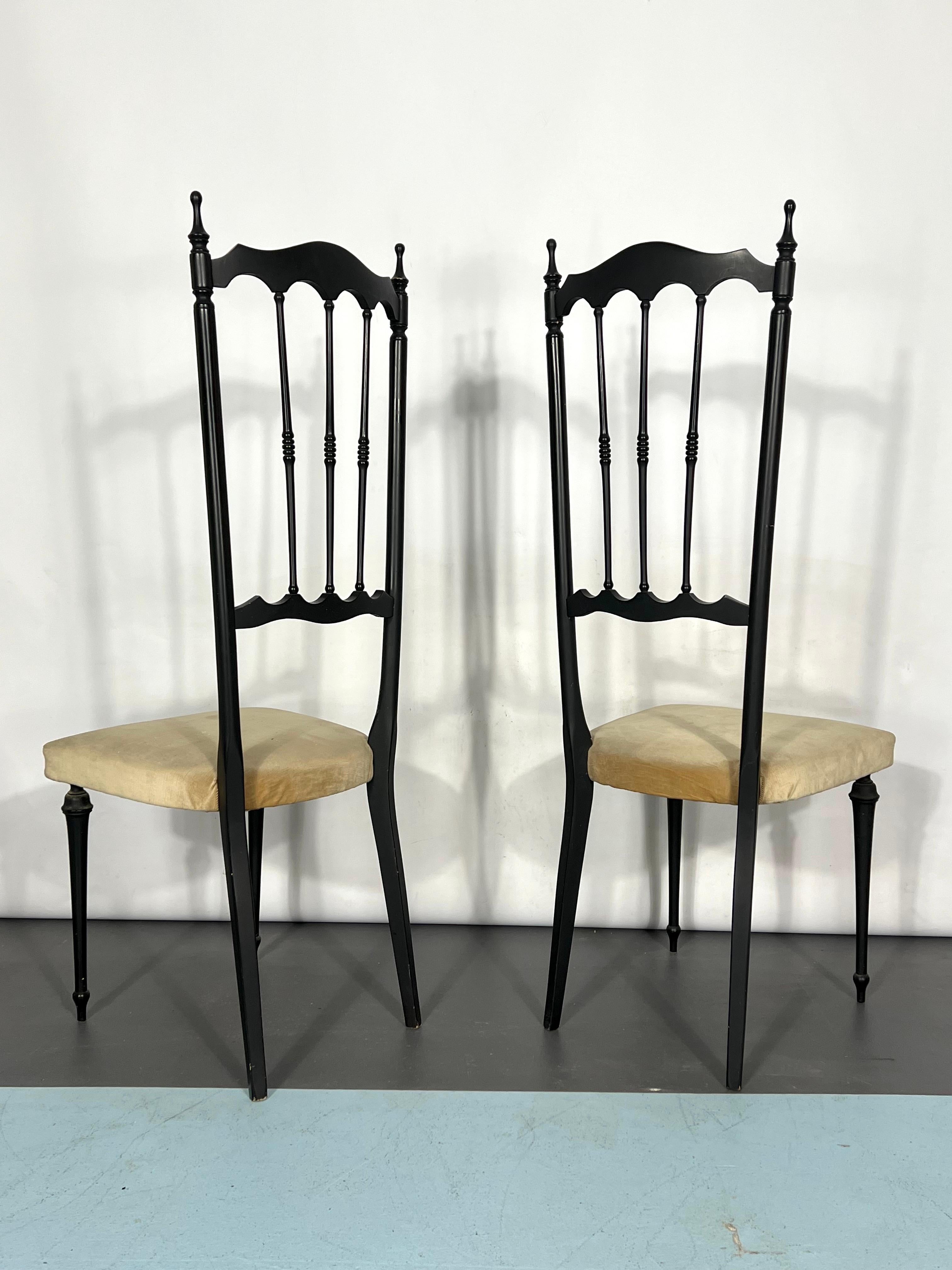 Mid-Century Modern Italian Vintage Set of Two Side Chiavari Chairs from 50s For Sale