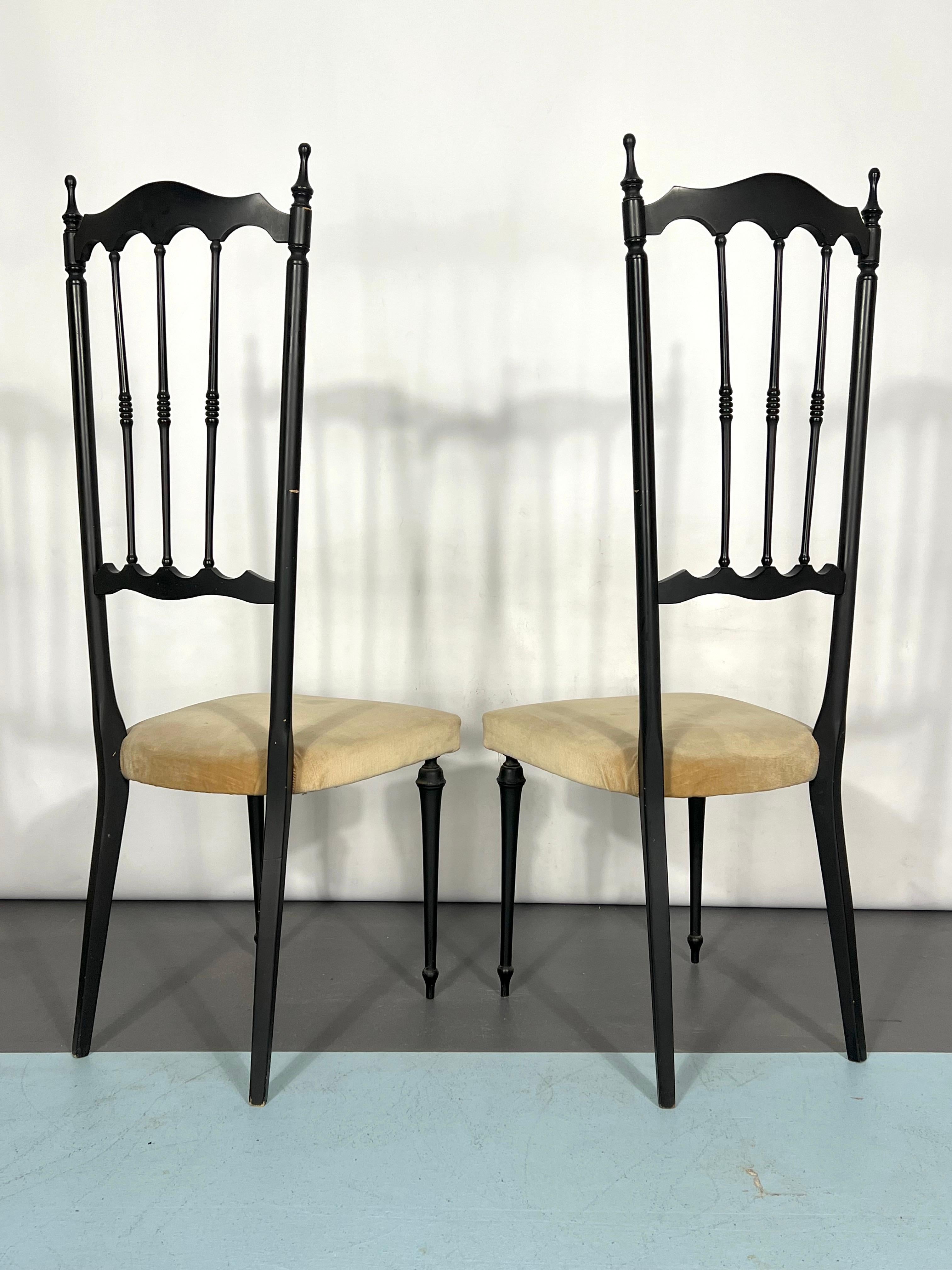 Italian Vintage Set of Two Side Chiavari Chairs from 50s In Good Condition For Sale In Catania, CT