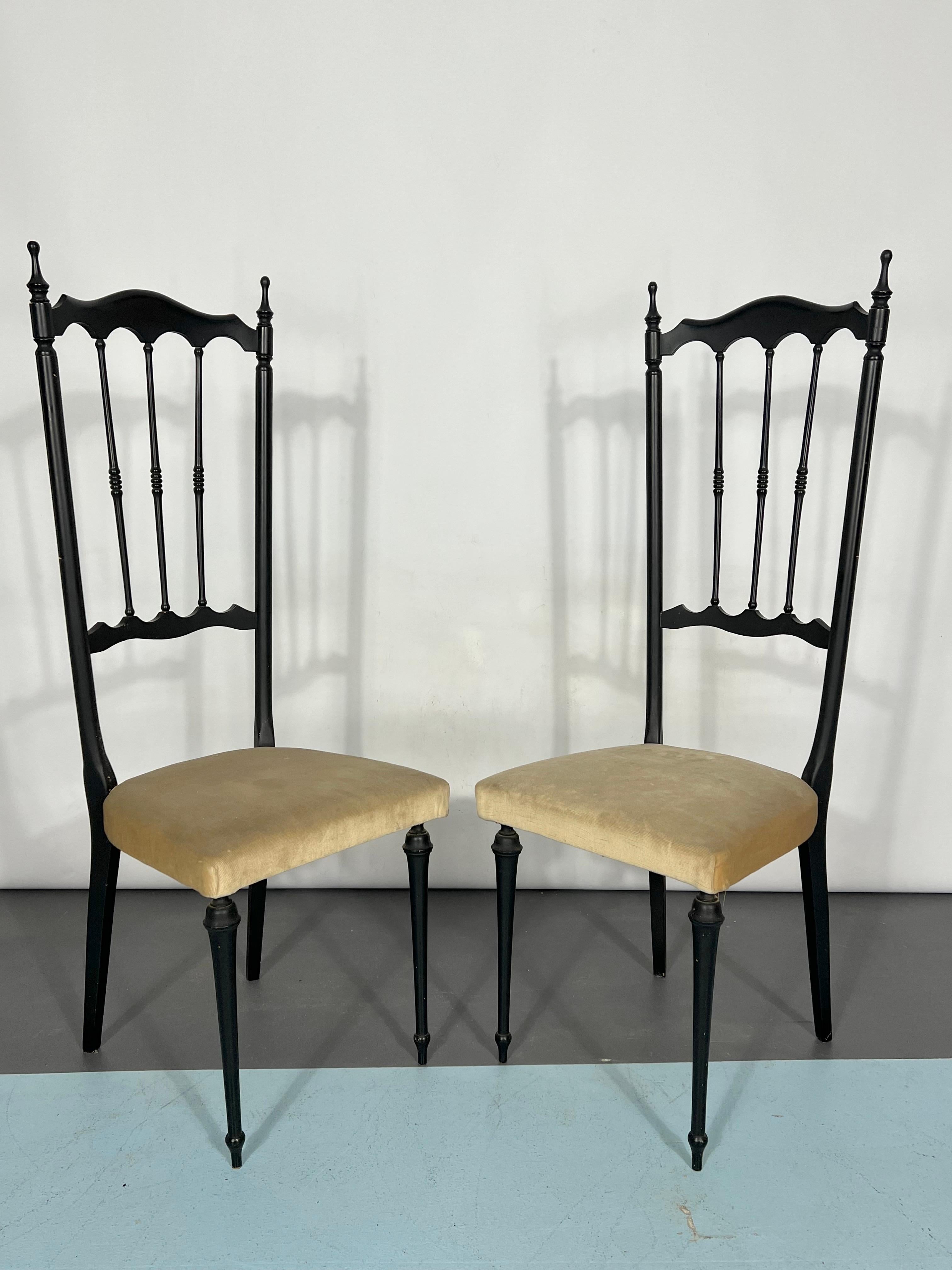 20th Century Italian Vintage Set of Two Side Chiavari Chairs from 50s For Sale