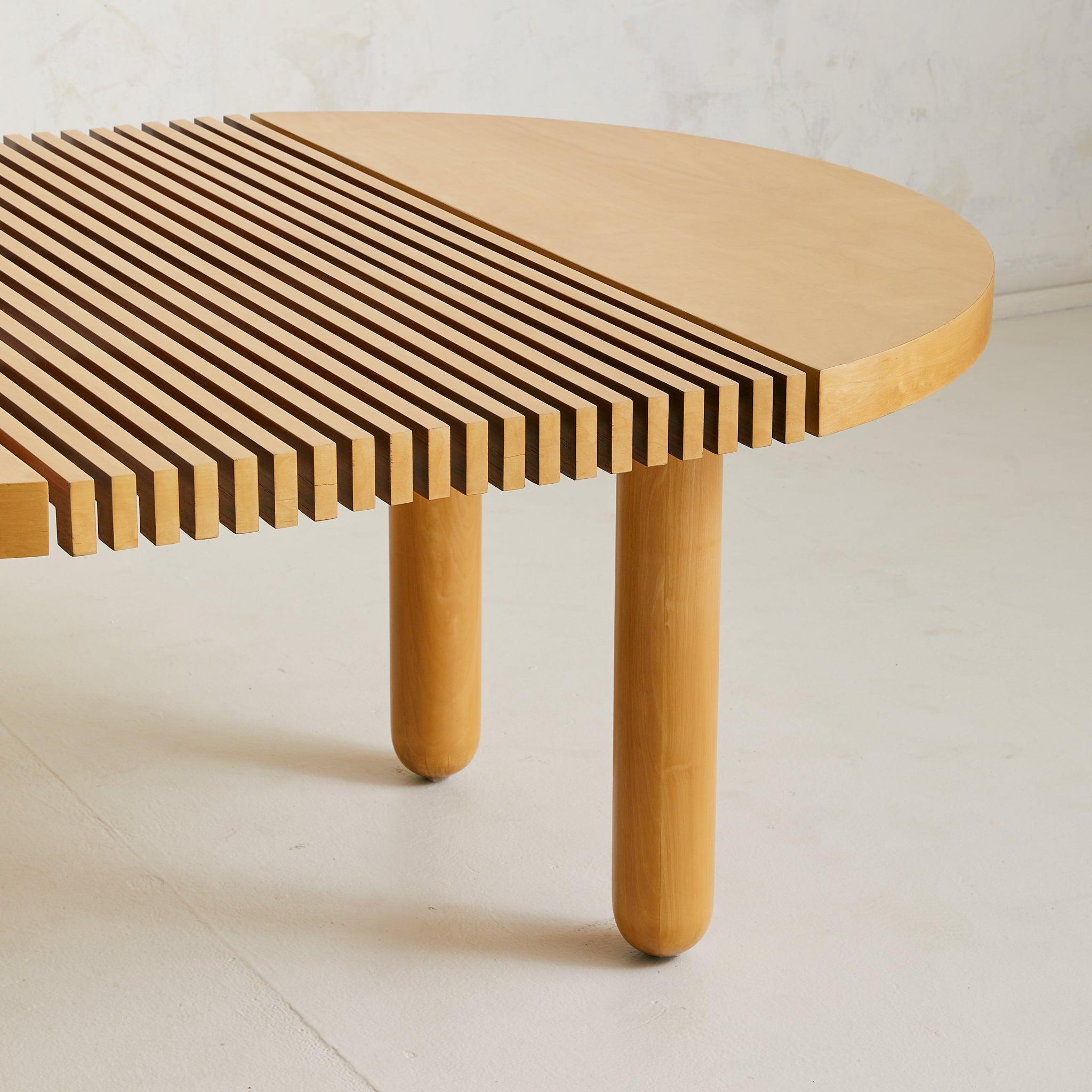 Italian Vintage Slatted Wood Dining Table with Extension en vente 1