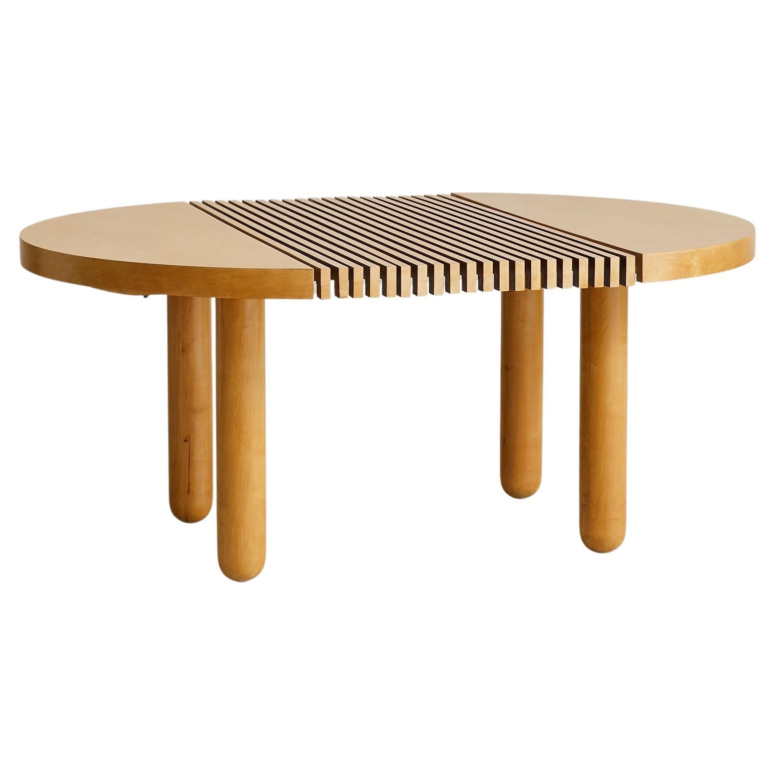 Italian Vintage Slatted Wood Dining Table with Extension en vente