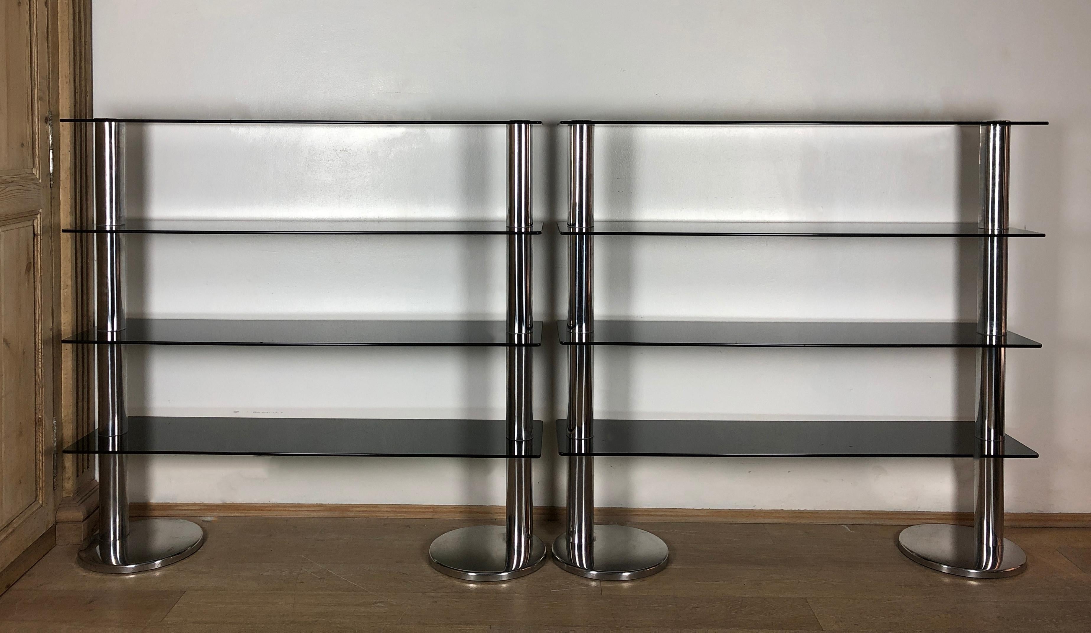 Italian Vintage Smoked Glass and Steel Pair of Bookcases Étagère, 1970s 8