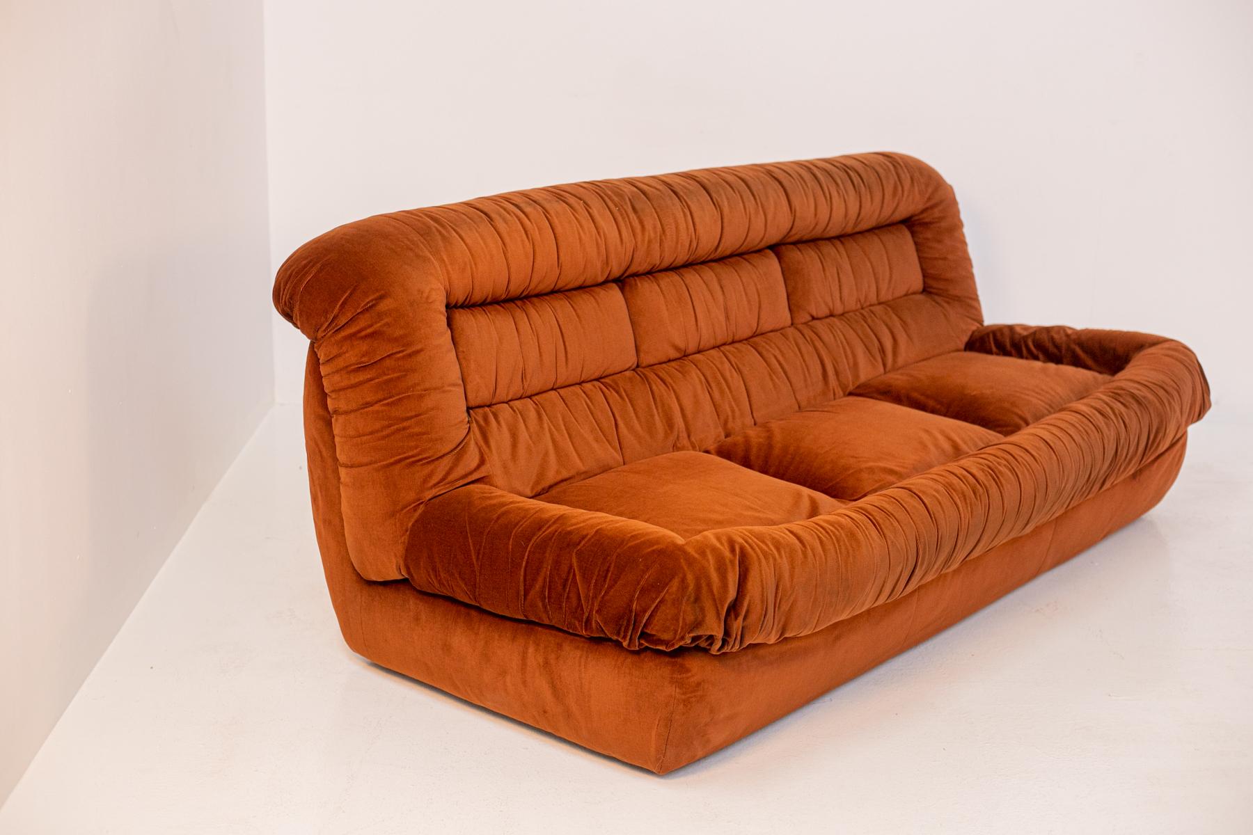 Italian Vintage Sofa in Orange Velvet at 1stDibs