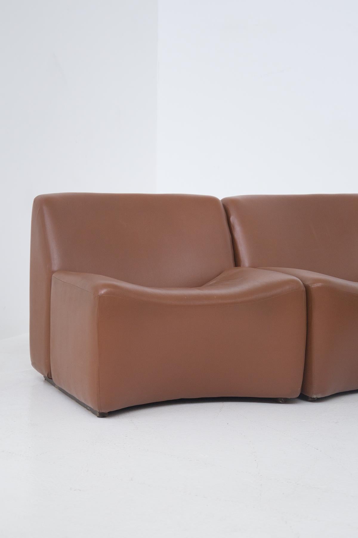 Italian Vintage Sofa with Four Modules in Brown Sky Leather 2