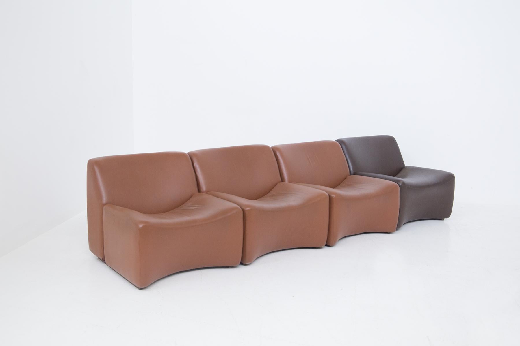 Italian Vintage Sofa with Four Modules in Brown Sky Leather 4