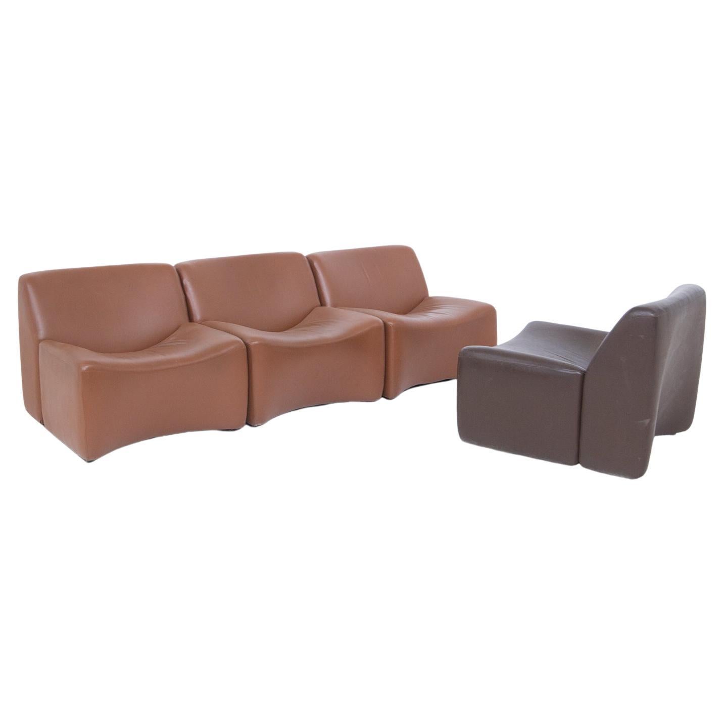 Italian Vintage Sofa with Four Modules in Brown Sky Leather