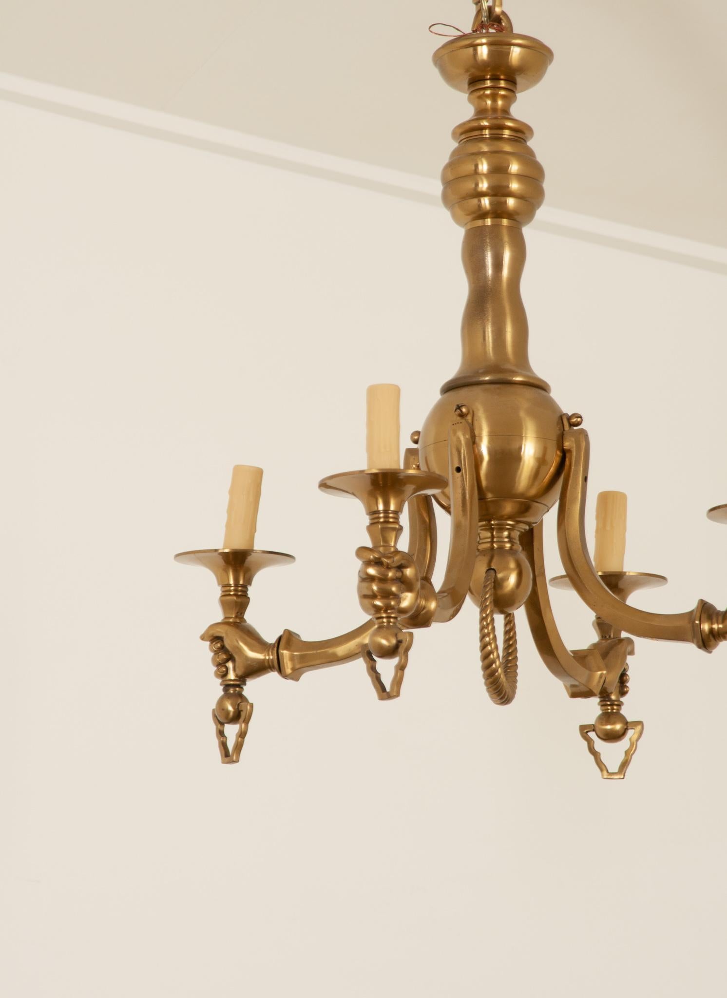 Other Italian Vintage Solid Brass Hand Chandelier For Sale