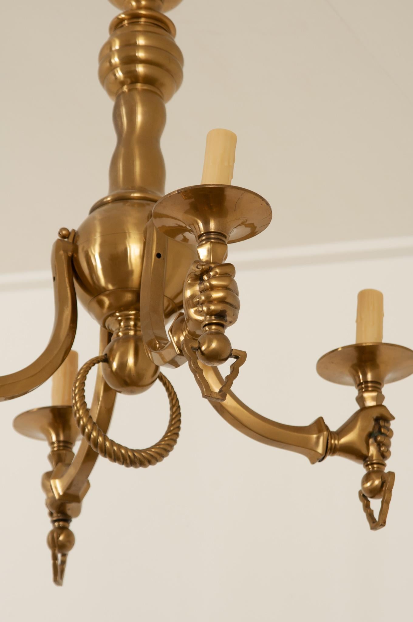 Italian Vintage Solid Brass Hand Chandelier In Good Condition For Sale In Baton Rouge, LA