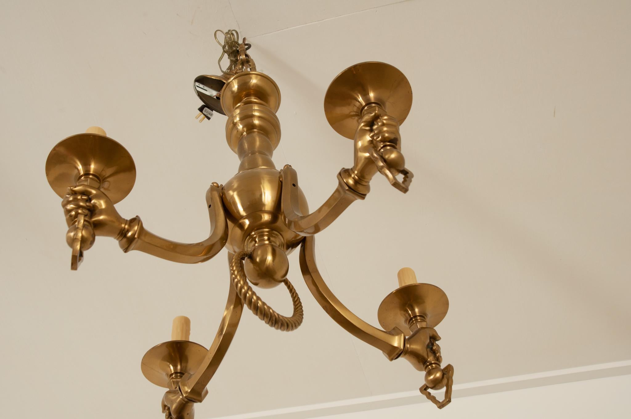 20th Century Italian Vintage Solid Brass Hand Chandelier For Sale