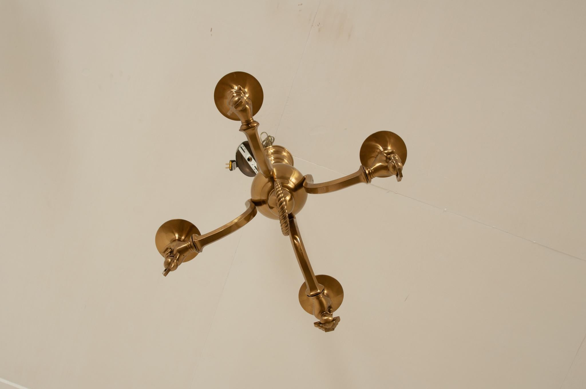 Metal Italian Vintage Solid Brass Hand Chandelier For Sale