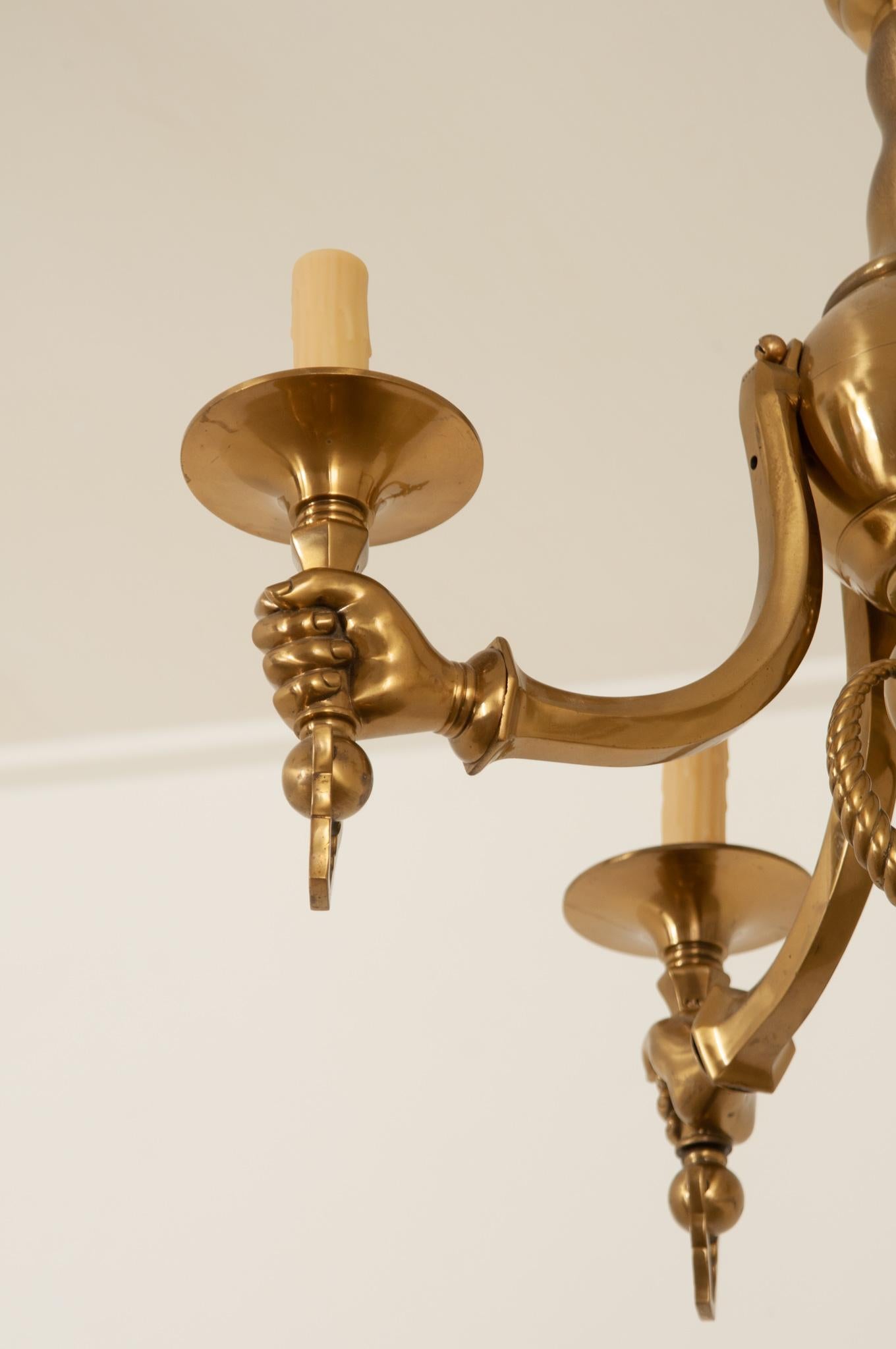 Italian Vintage Solid Brass Hand Chandelier For Sale 1