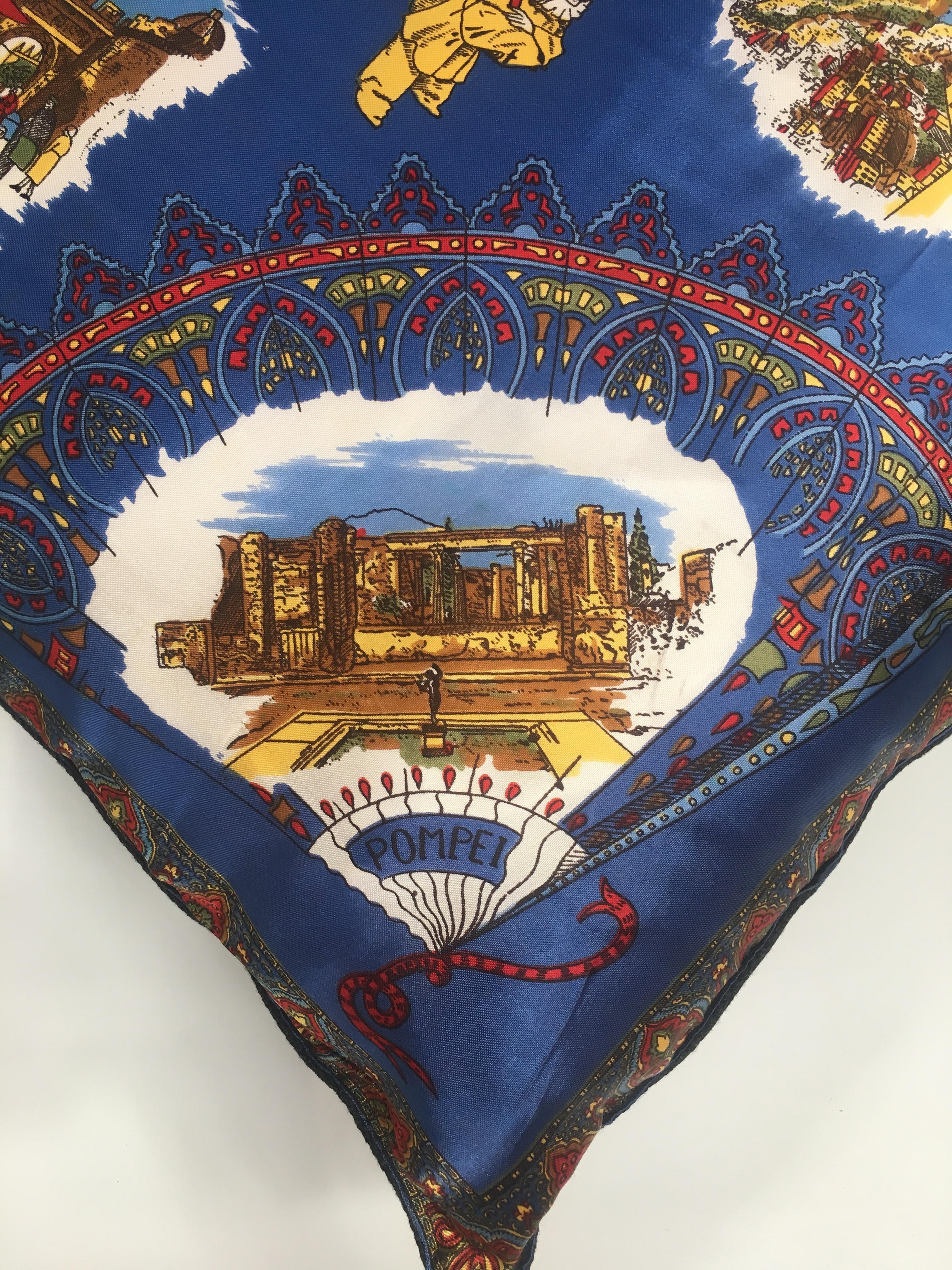 Italian Vintage Souvenir Silk Scarf Throw Pillow, 1970s 5