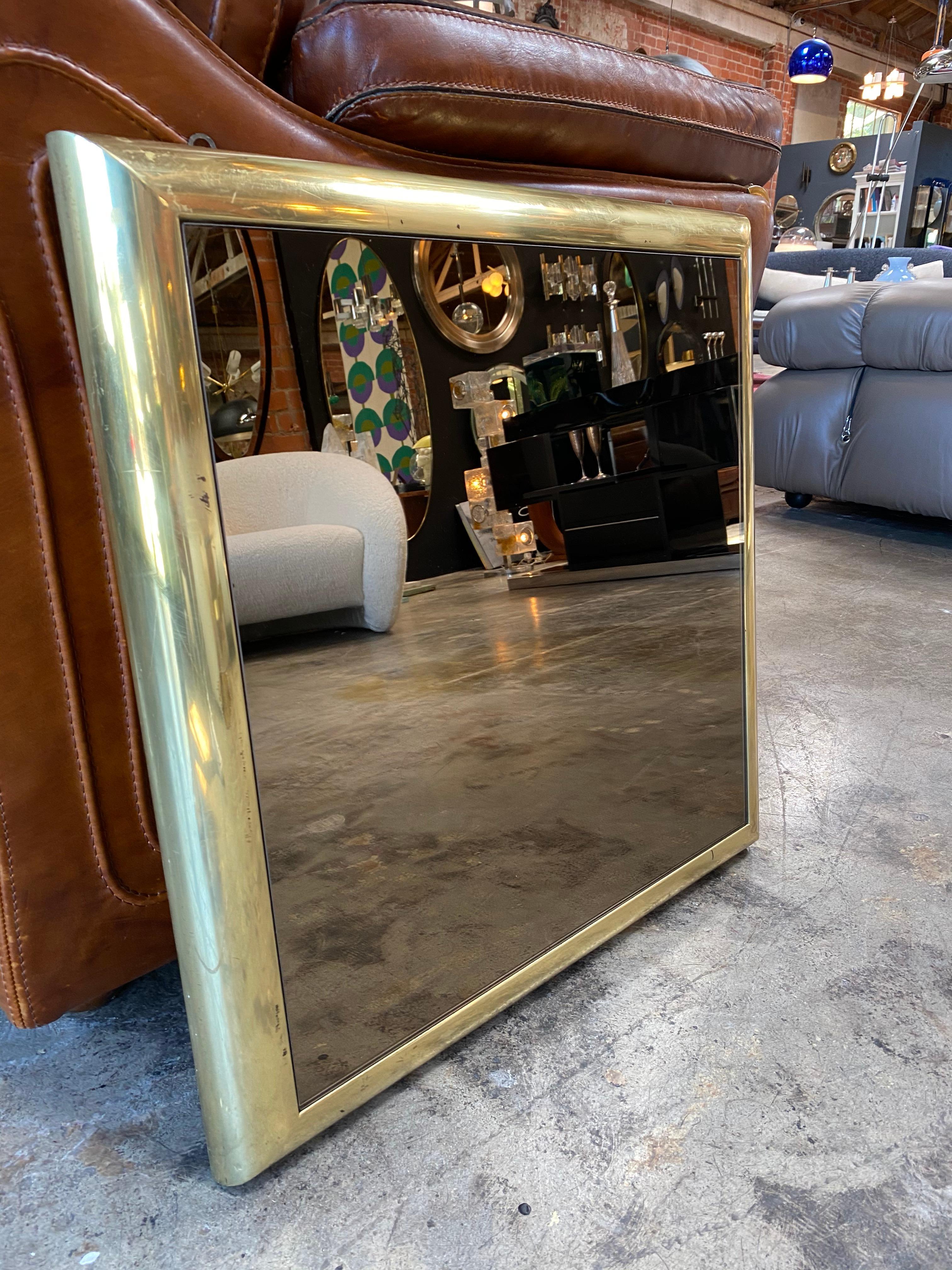 Mid-Century Modern Italian Vintage Square Wall Mirror in Brass, 1960s For Sale